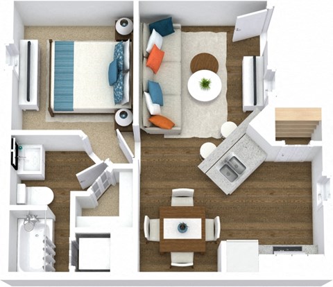 Floor plan for 1 bed, 1 bath, 716 sqft